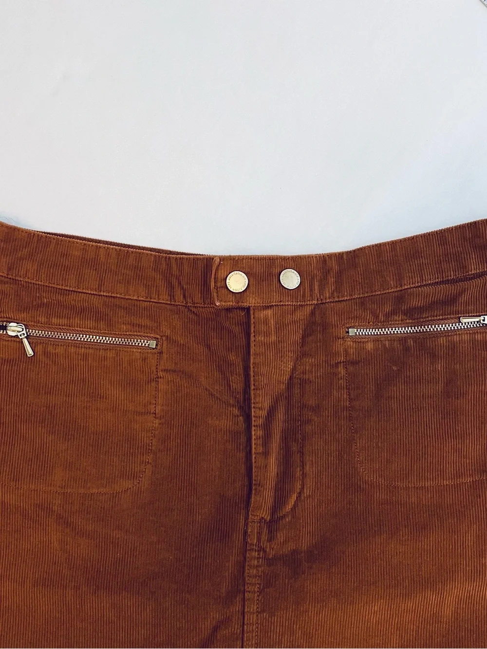 Abercrombie & Fitch Rust Brown Corduroy Mini Skirt with Silver Zipper Detail